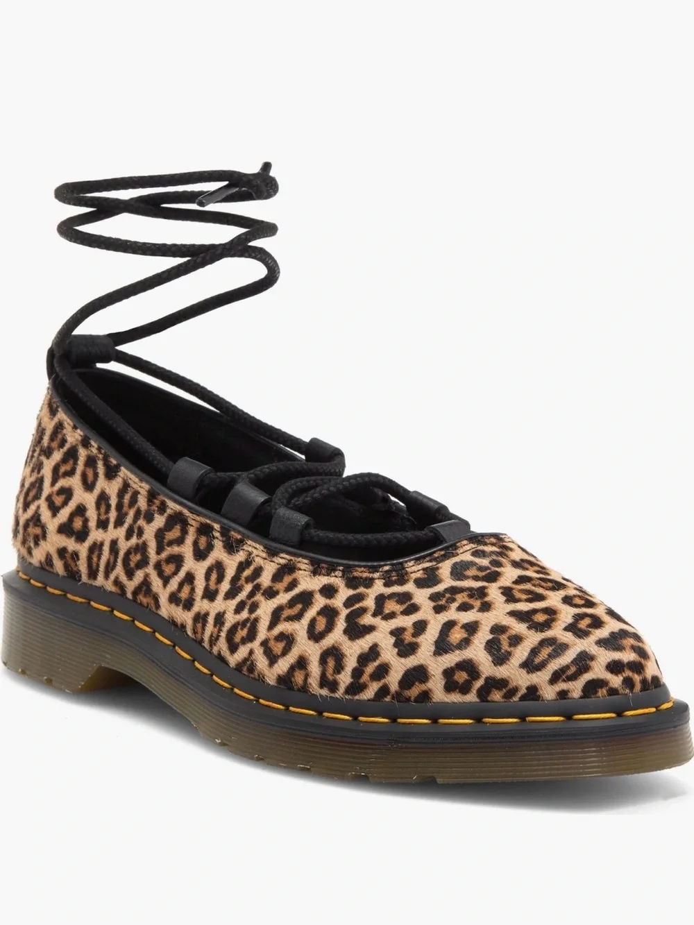 Dr. Martens Elphie II Leopard Hair On Ballet Flats Women’s 8 Lace Up Punk
